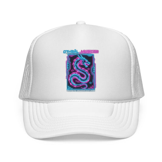 Boné de Caminhoneiro "Dragão Neon" — Chapéu de Tela Retrô Vaporwave com Dragão